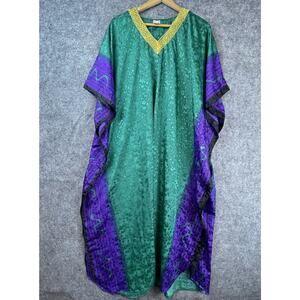 Sante Classics Kaftan Womens One Size Green Purple Gold Etheral Goddess Artsy
